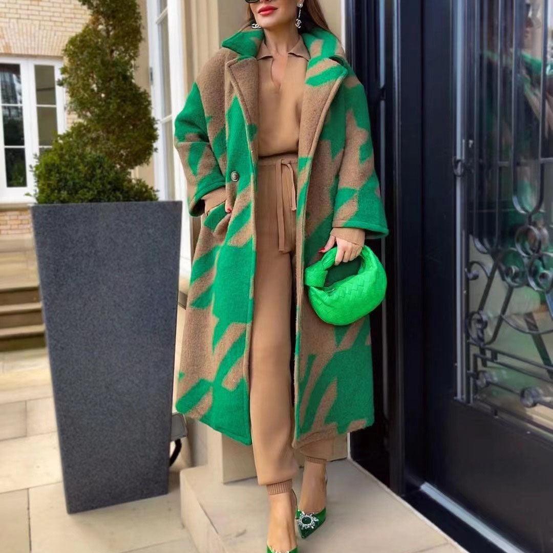 Women's Color Matching Fashion Long Sleeve Turn - down Collar Coat - AmiraMart