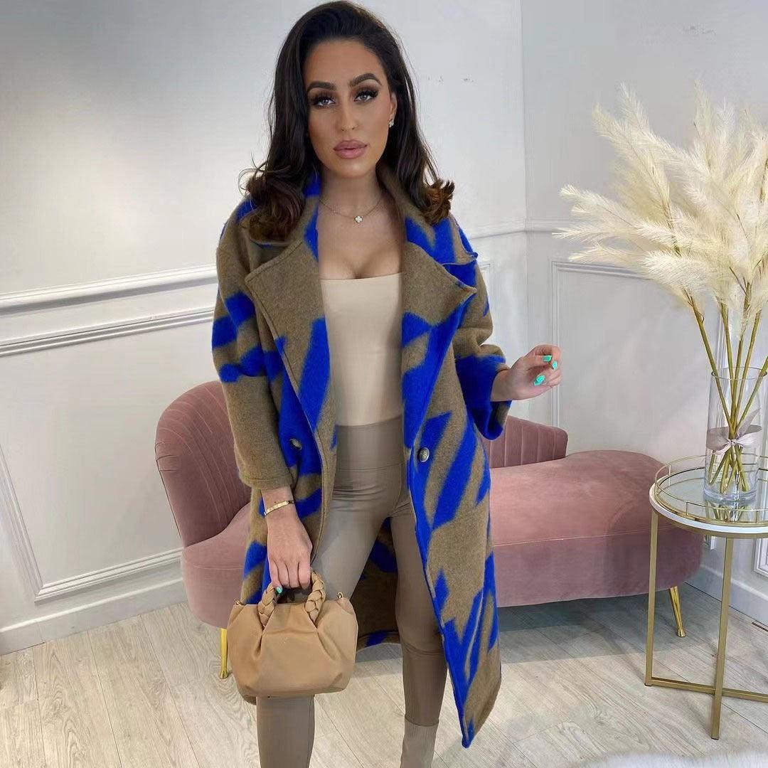 Women's Color Matching Fashion Long Sleeve Turn - down Collar Coat - AmiraMart