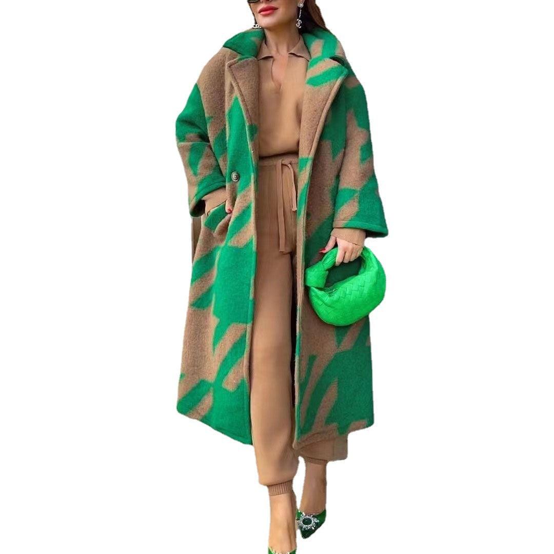 Women's Color Matching Fashion Long Sleeve Turn - down Collar Coat - AmiraMart