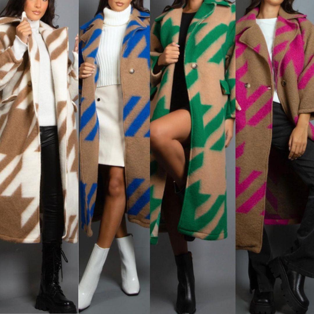 Women's Color Matching Fashion Long Sleeve Turn - down Collar Coat - AmiraMart
