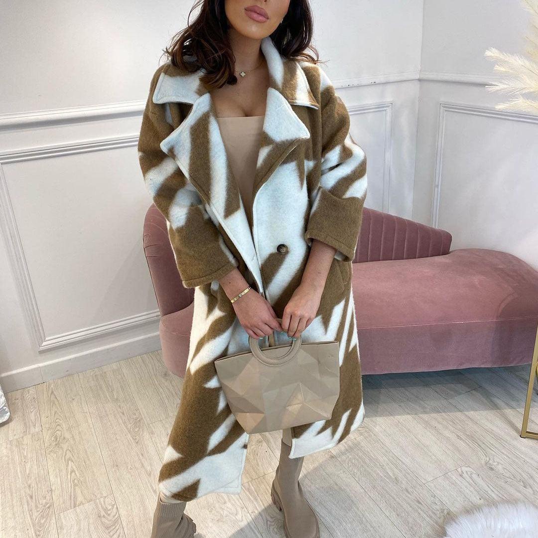 Women's Color Matching Fashion Long Sleeve Turn - down Collar Coat - AmiraMart
