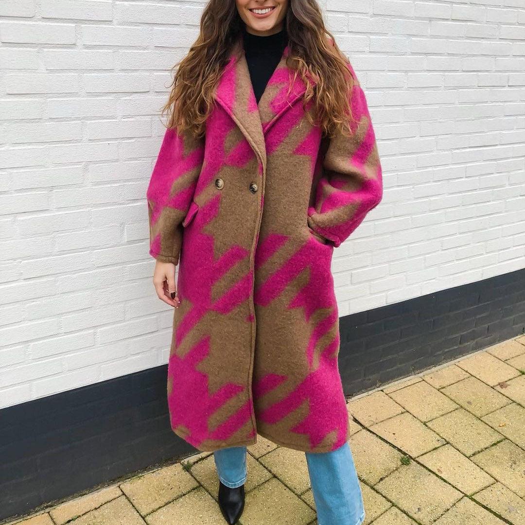 Women's Color Matching Fashion Long Sleeve Turn - down Collar Coat - AmiraMart
