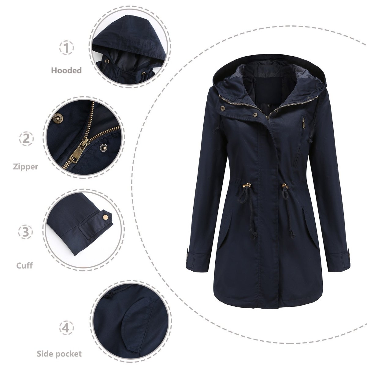 Women's Cotton Anorak Jacket - Lightweight Spring & Fall Coat - AmiraMart