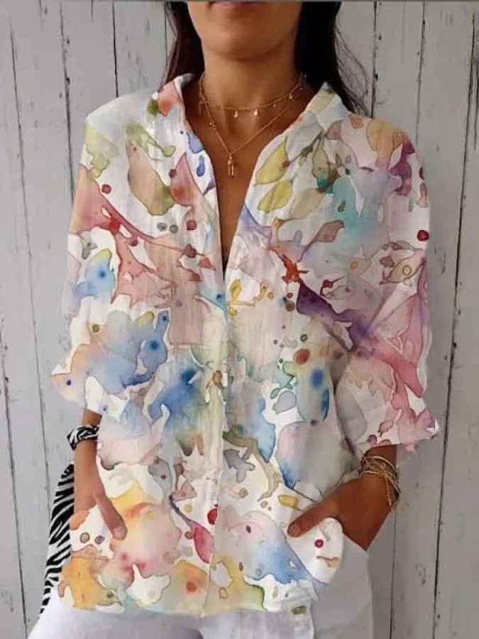 Women's Creative Fashion 3D Printing Lapel Casual Shirt - AmiraMart