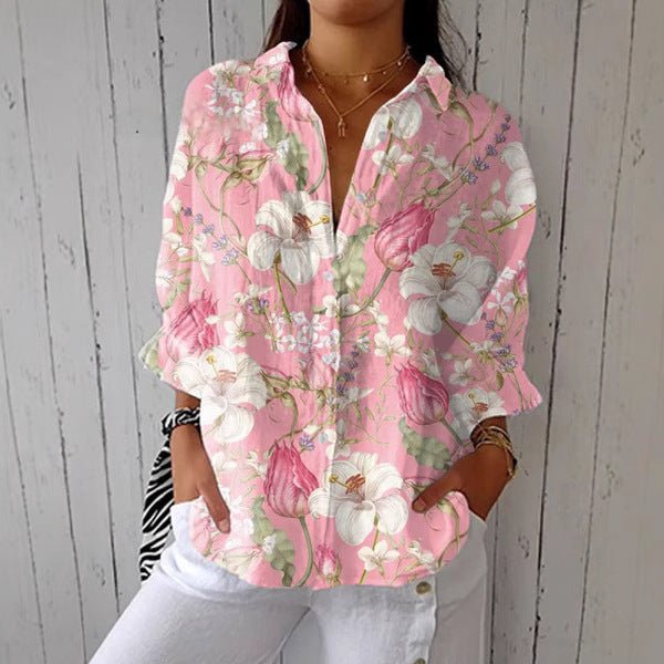 Women's Creative Fashion 3D Printing Lapel Casual Shirt - AmiraMart
