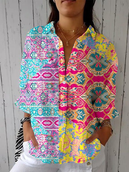 Women's Creative Fashion 3D Printing Lapel Casual Shirt - AmiraMart
