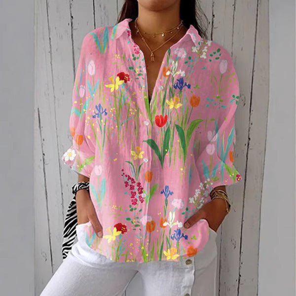 Women's Creative Fashion 3D Printing Lapel Casual Shirt - AmiraMart
