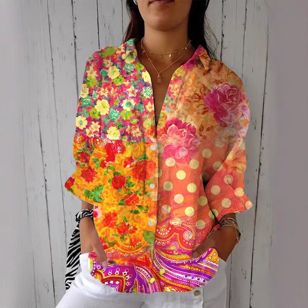 Women's Creative Fashion 3D Printing Lapel Casual Shirt - AmiraMart