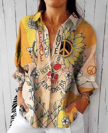 Women's Creative Fashion 3D Printing Lapel Casual Shirt - AmiraMart
