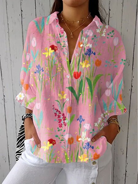 Women's Creative Fashion 3D Printing Lapel Casual Shirt - AmiraMart
