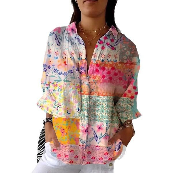 Women's Creative Fashion 3D Printing Lapel Casual Shirt - AmiraMart