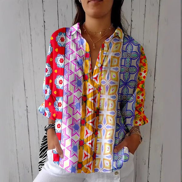 Women's Creative Fashion 3D Printing Lapel Casual Shirt - AmiraMart