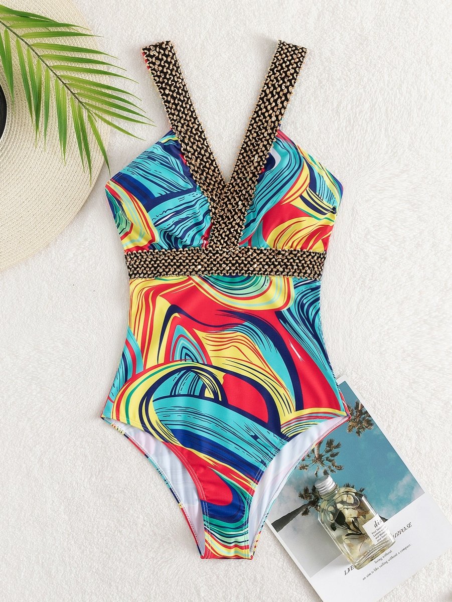 Women’s Deep V One - Piece Swimsuit - AmiraMart