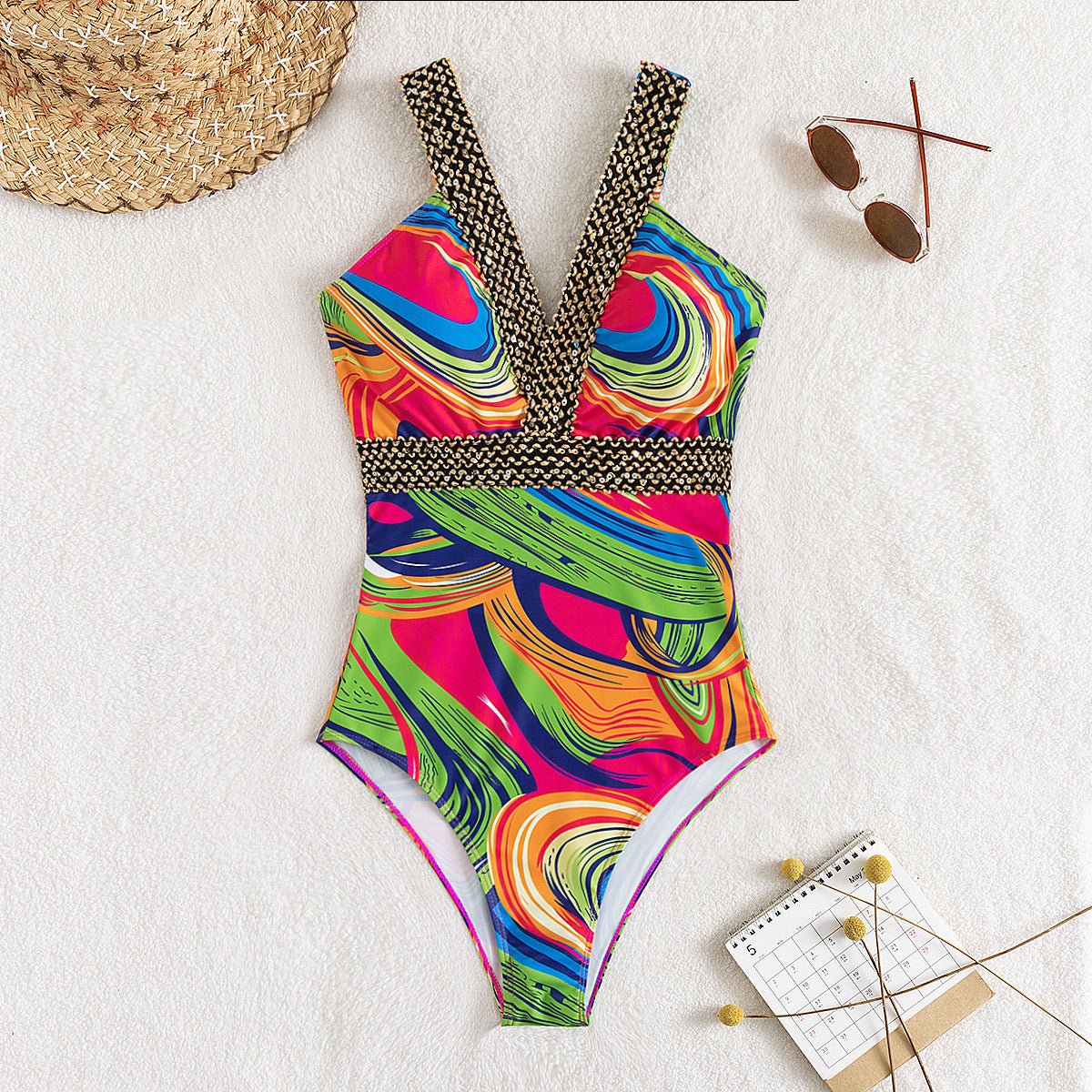 Women’s Deep V One - Piece Swimsuit - AmiraMart