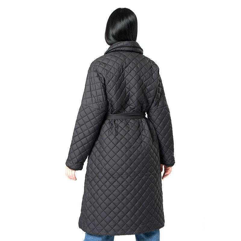 Women's Diamond Plaid Fitted Waist Cotton - padded Coat - AmiraMart
