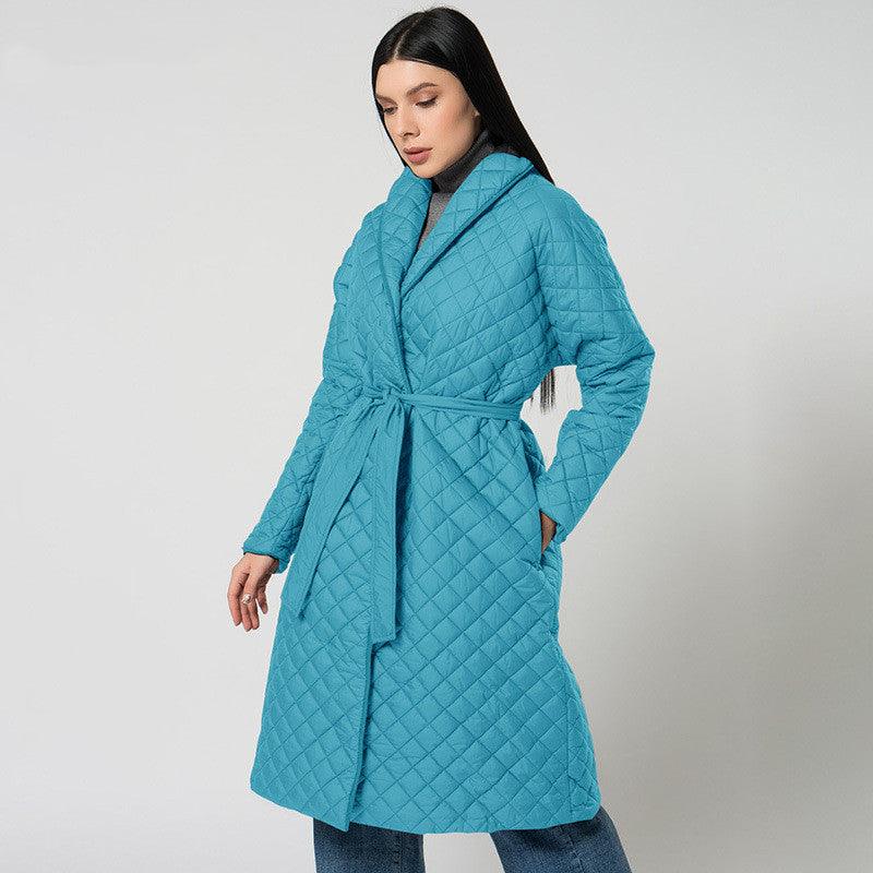 Women's Diamond Plaid Fitted Waist Cotton - padded Coat - AmiraMart