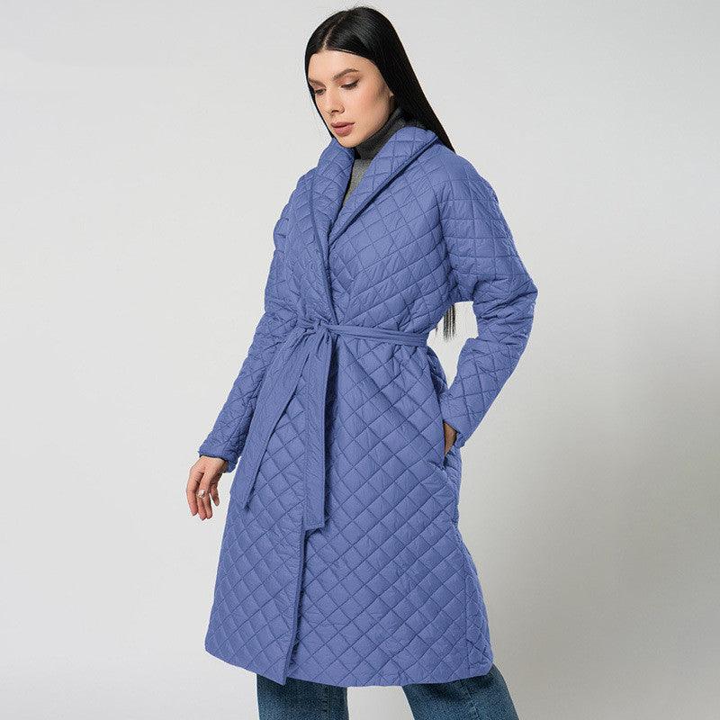 Women's Diamond Plaid Fitted Waist Cotton - padded Coat - AmiraMart