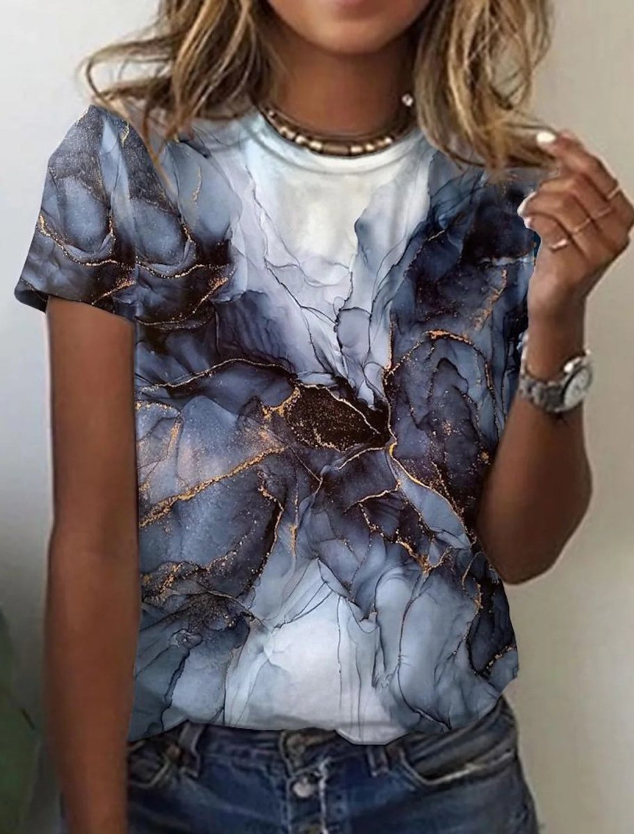 Women's European And American New Abstract Retro Print Short Sleeves - AmiraMart
