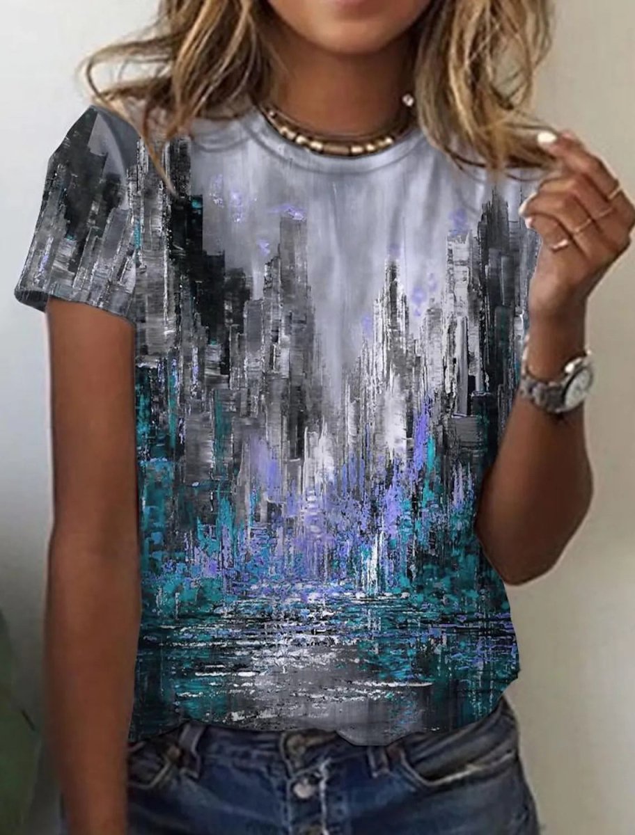 Women's European And American New Abstract Retro Print Short Sleeves - AmiraMart