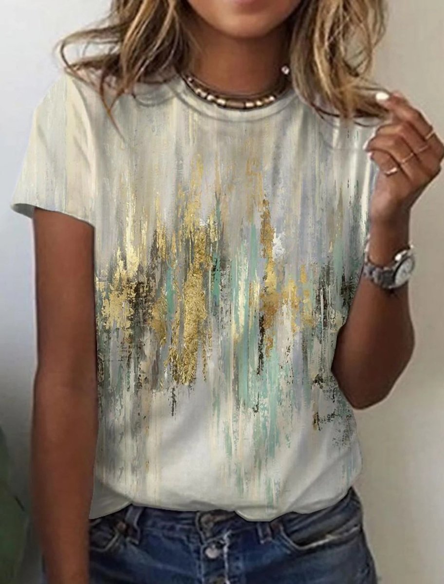 Women's European And American New Abstract Retro Print Short Sleeves - AmiraMart