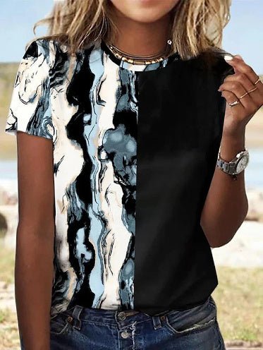 Women's European And American New Abstract Retro Print Short Sleeves - AmiraMart