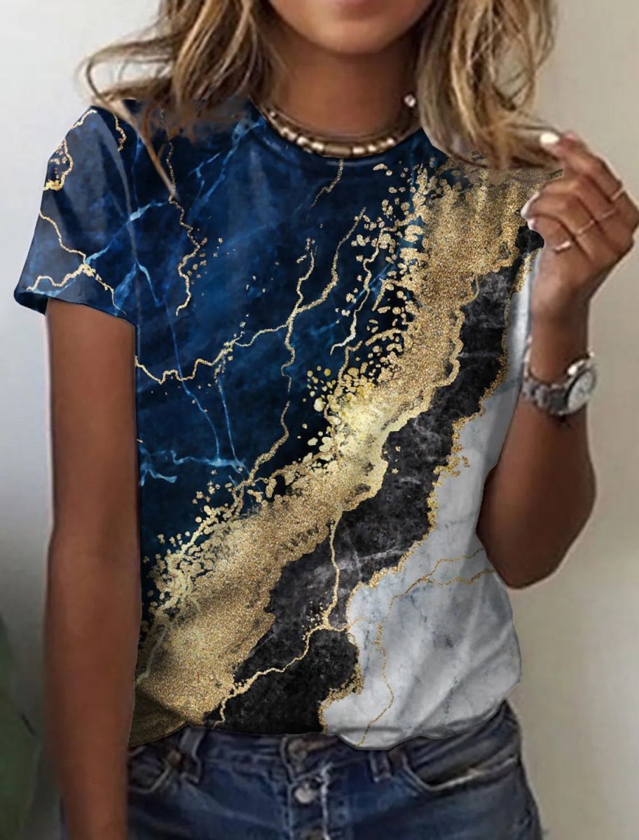Women's European And American New Abstract Retro Print Short Sleeves - AmiraMart