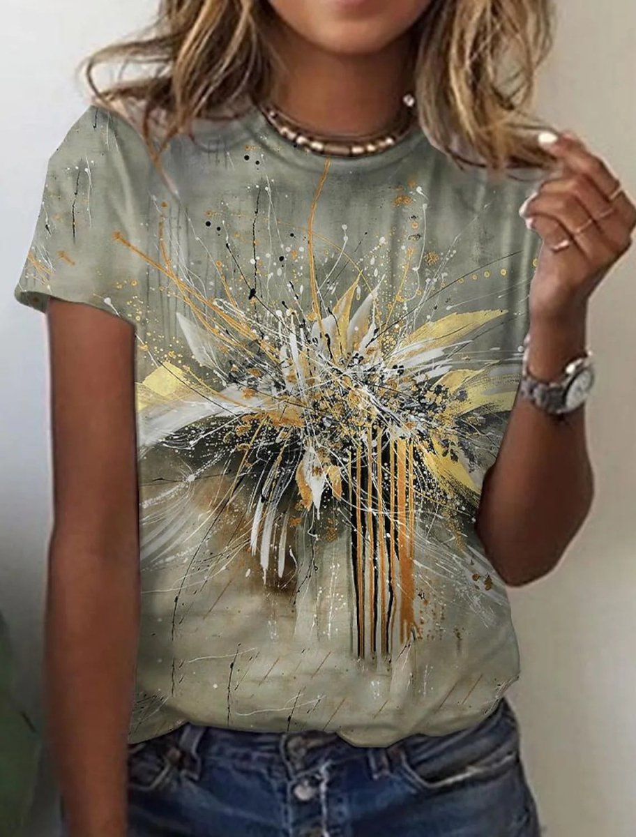 Women's European And American New Abstract Retro Print Short Sleeves - AmiraMart