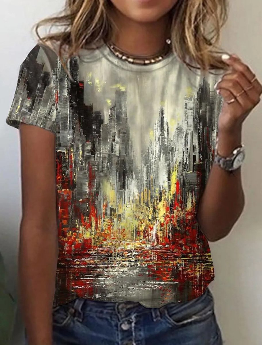 Women's European And American New Abstract Retro Print Short Sleeves - AmiraMart