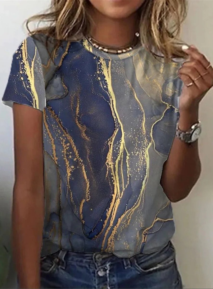 Women's European And American New Abstract Retro Print Short Sleeves - AmiraMart