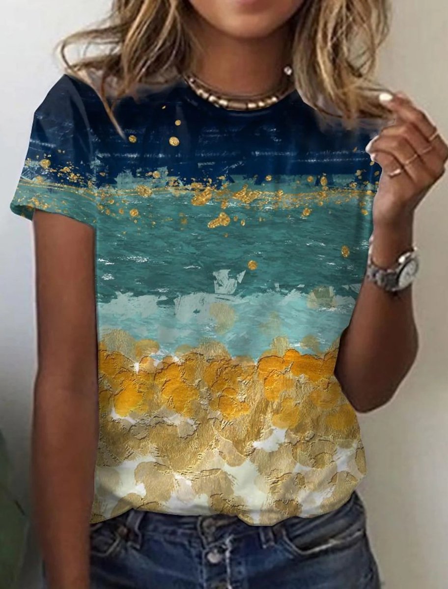 Women's European And American New Abstract Retro Print Short Sleeves - AmiraMart