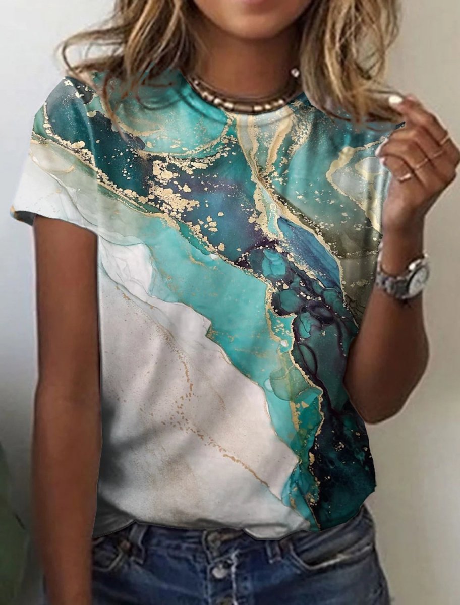 Women's European And American New Abstract Retro Print Short Sleeves - AmiraMart