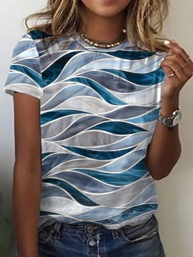 Women's European And American New Abstract Retro Print Short Sleeves - AmiraMart