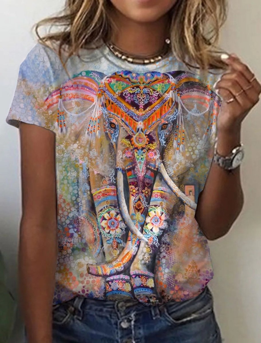 Women's European And American New Abstract Retro Print Short Sleeves - AmiraMart