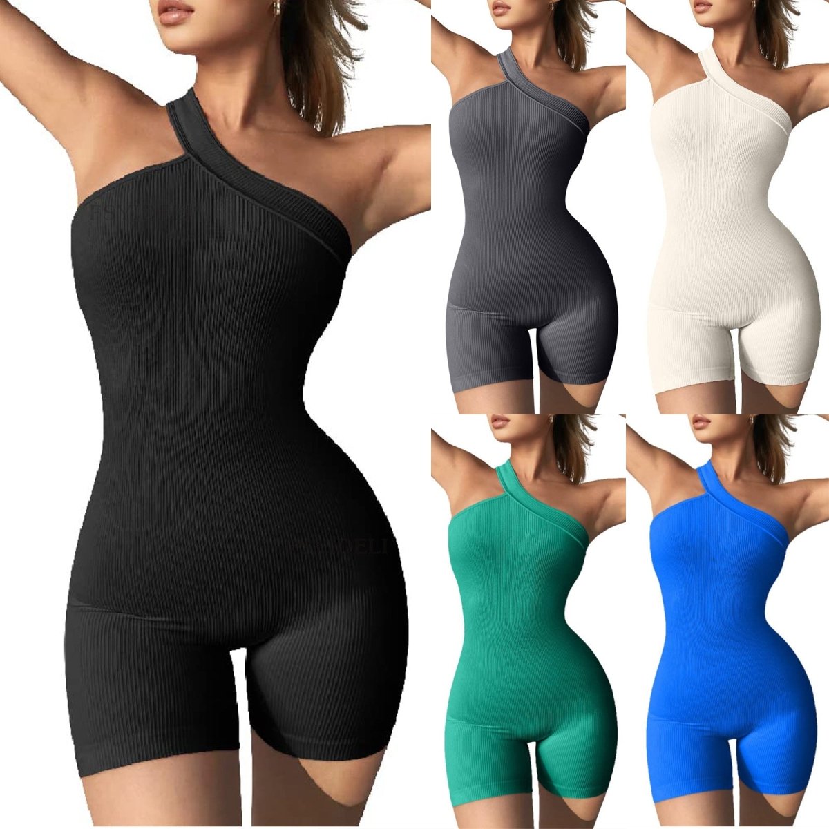 Women's Fashion Casual Thread One Shoulder Sleeveless Slim Fit Hip Raise Jumpsuit - AmiraMart