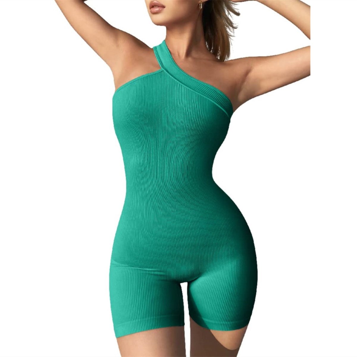 Women's Fashion Casual Thread One Shoulder Sleeveless Slim Fit Hip Raise Jumpsuit - AmiraMart
