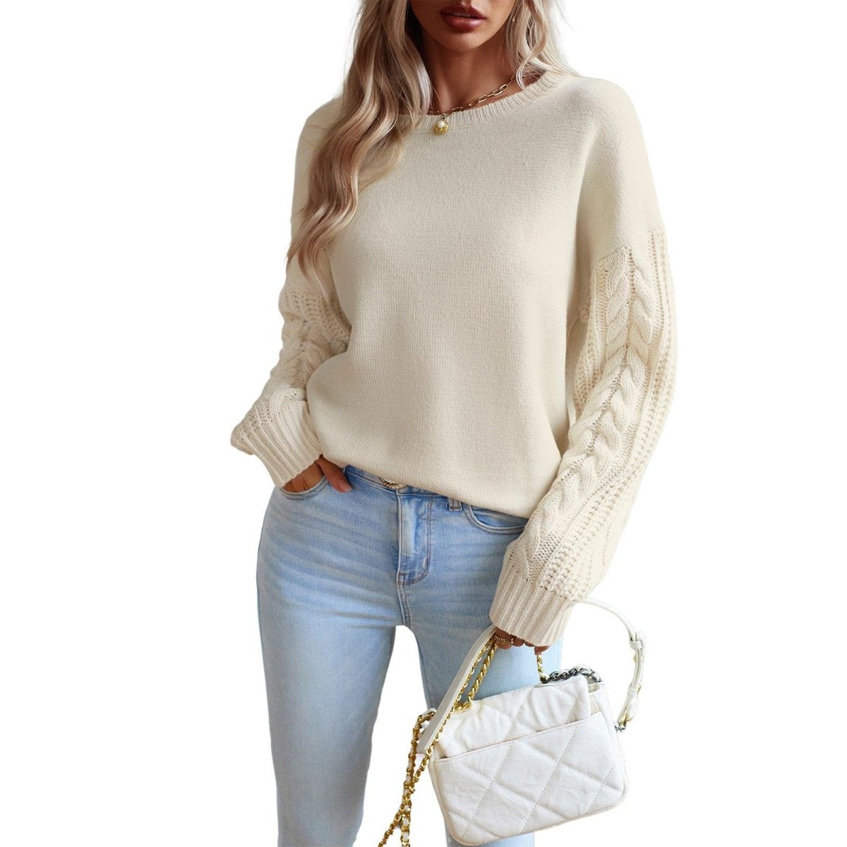 Women's Fashionable Simple Round Neck Sweater - AmiraMart
