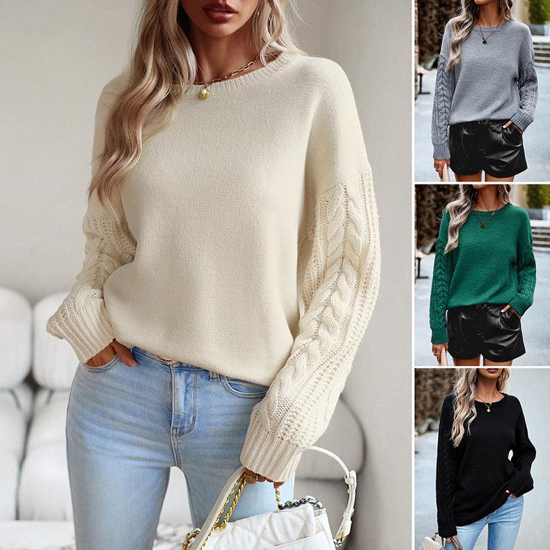 Women's Fashionable Simple Round Neck Sweater - AmiraMart