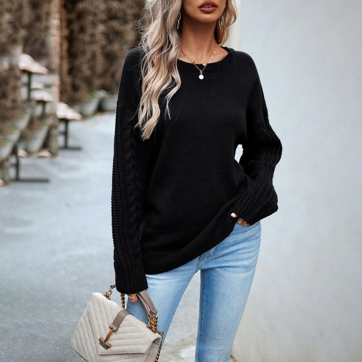 Women's Fashionable Simple Round Neck Sweater - AmiraMart