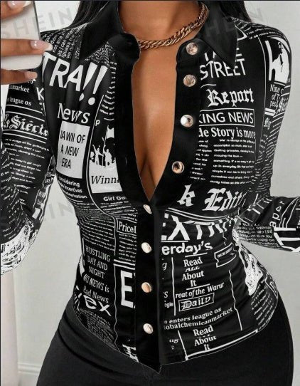 Women's Full Print Button - Down Shirt - AmiraMart