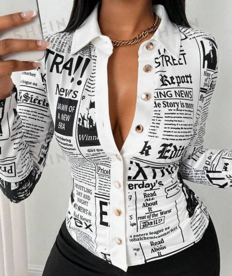 Women's Full Print Button - Down Shirt - AmiraMart
