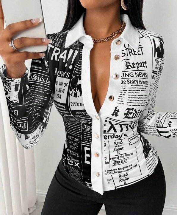 Women's Full Print Button - Down Shirt - AmiraMart