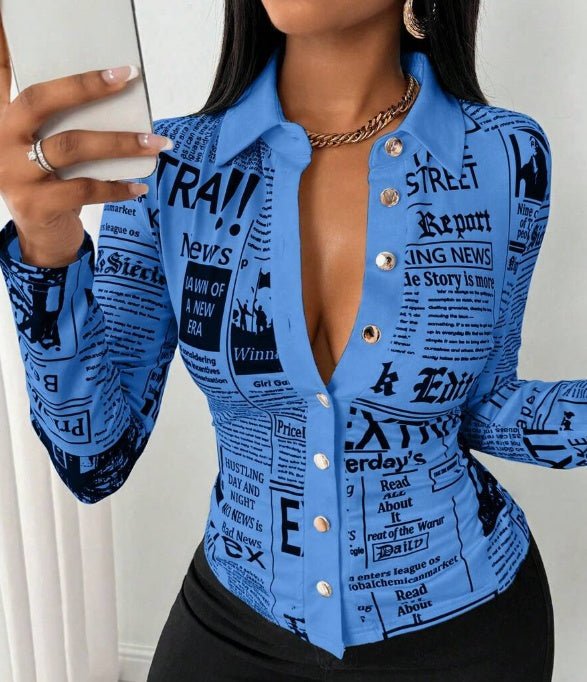 Women's Full Print Button - Down Shirt - AmiraMart