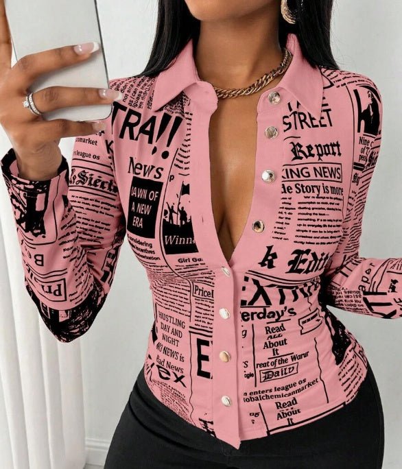 Women's Full Print Button - Down Shirt - AmiraMart