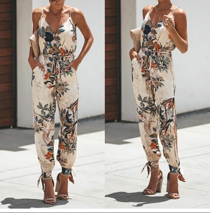 Women's Jumpsuit Flowers Print Spaghetti Strap Romper - AmiraMart