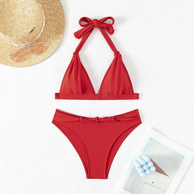 Women's Lace - up Halterneck Split Beach Bikini - AmiraMart
