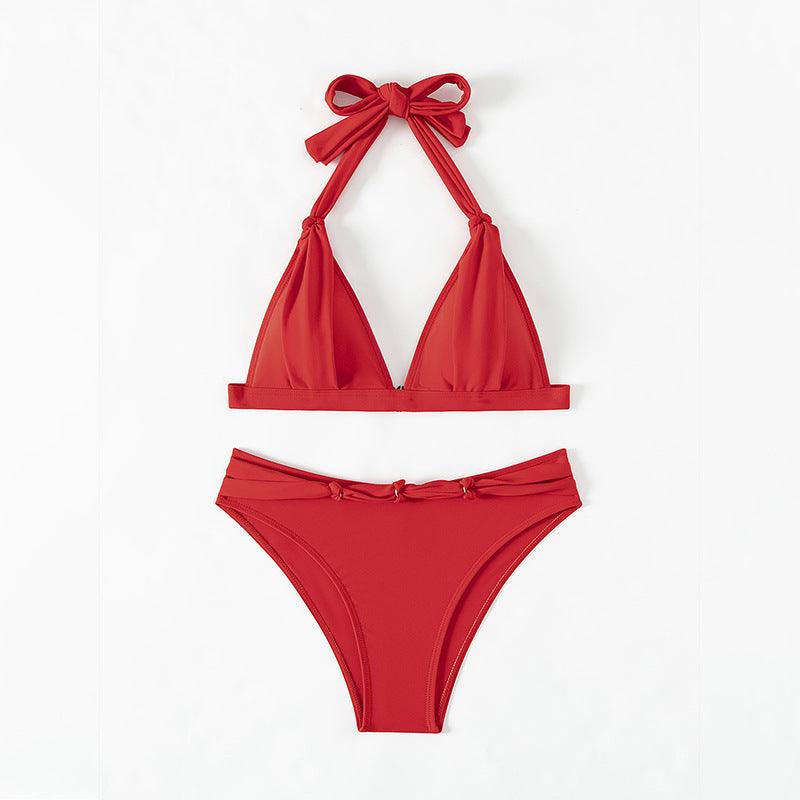 Women's Lace - up Halterneck Split Beach Bikini - AmiraMart