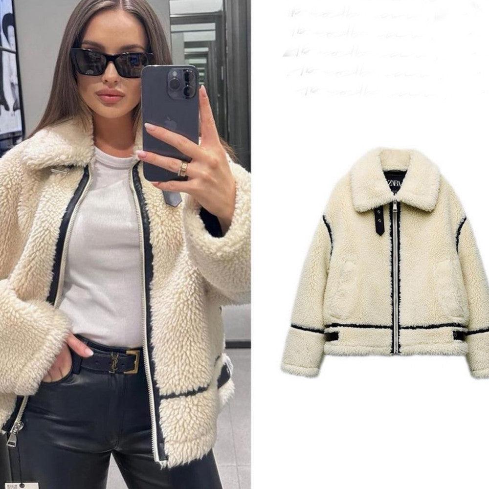 Women's Lamb Wool Effect Jacket Coat - AmiraMart