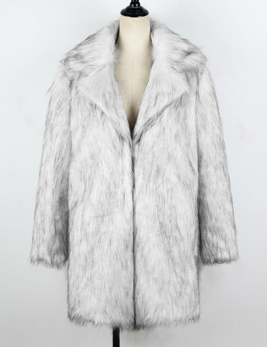 Women's Long Faux Fox Fur Suit Collar Coat - AmiraMart