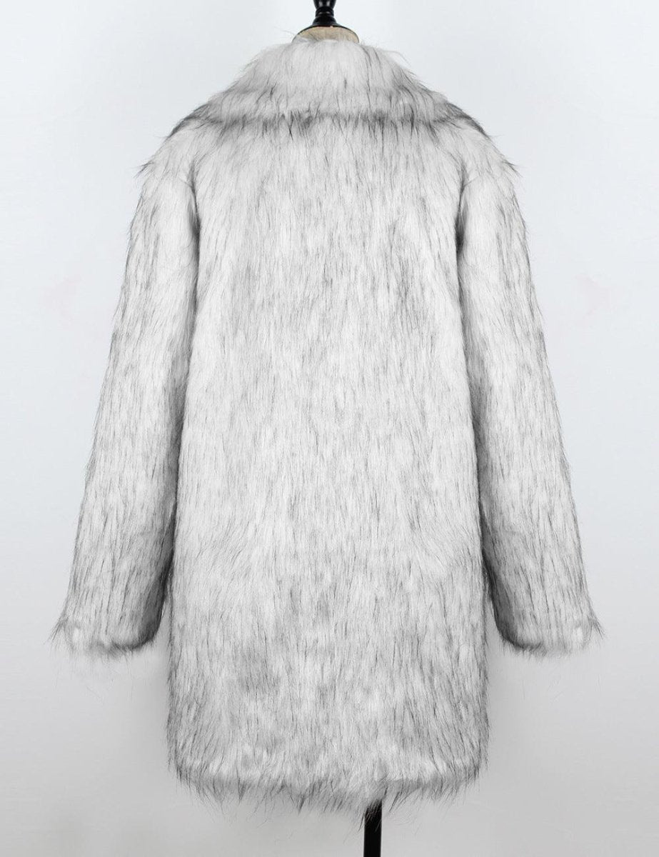 Women's Long Faux Fox Fur Suit Collar Coat - AmiraMart