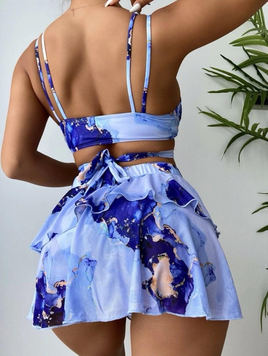 Women's Marble Printed Three - piece Set Bikini - AmiraMart